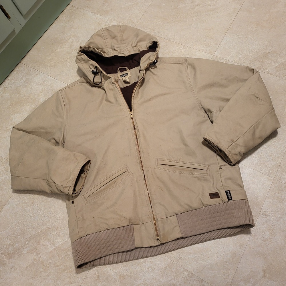 Saftbak‎ Mens L Large Fleece Quilted Lined Hooded Canvas Cotton Barn Jacket
